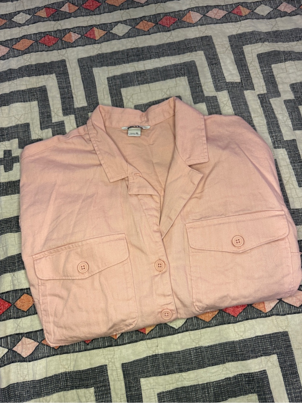 Light Pink Women's Button-Front Short Sleeve Shirt-Jacket